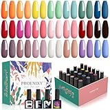 U V Nagellack, Phoenixy 24Pcs 7ml 21 Farben U V Nagellack Set mit Unterlack und Überlack, Gel Nägel Set Kit Uñas Semipermanentes Esmalte para Manicura