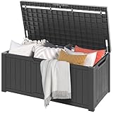 DWVO Auflagenbox Aufbewahrungsbox Garten Kissenbox Gartenbox Outdoor Gartentruhe |Wasserdicht Gasdruckfeder|Für Sitzauflagen Gartengeräte & Kinderspielzeug|450 Liter 142.1x67.7x60cm|Dunkelgrau