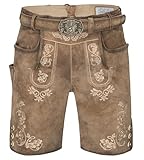 Schöneberger Trachten Couture Herren Lederhose kurz mit Trachtengürtel, traditionelle Vintage Trachtenhose für Oktoberfest aus Nubukleder, Lugano (56)