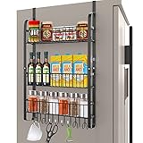Yiomxhi Kühlschrank Regal, Gewürzregal für Kühlschrank Hängeregal mit 8 Haken, 3 Etagen Küchenregal Hängend Küchen Organizer Aufbewahrung ohne Bohren, Schwarz