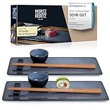 Moritz & Moritz VIDA 10-tlg. Sushi Geschirr Set für 2 Personen - Sushi Servierset mit 2x Sushi-Teller, Dip-Schälchen und Stäbchen