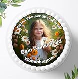 Tortenbild, Zuckerbild Personalisiert Tortenaufleger mit eigenem Foto und Text frei gestalten, Essbares Foto für Torten, Tortenbild zum Geburtstag, Tortenaufleger Ø 20cm - 9533.17