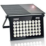 BOSITE 200W Solarlampen für Außen, Solarleuchte Aussen mit Fernbedienung, 6500K Kaltweiß Super Helle LED Solar Strahler Außen, IP65 Wasserdichte Led Strahler für Garten Hof Garage Haustüren