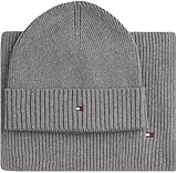 Tommy Hilfiger Herren Geschenk-Set Flag Schal und Mütze, Grau (Mid Grey Heather), Einheitsgröße