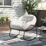 ZSSWSS Schaukelstuhl Outdoor, Garten Schwingsessel, Schaukelsessel Wohnzimmer Relaxstuhl mit Gepolsterter, Bis 113 kg belastbar für Garten, Schlafzimmer, Wohnzimmer, Ecke, Veranda, Beige