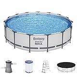 Bestway® Steel Pro MAX™ Aufstellpool Komplett-Set mit Filterpumpe Ø 457 x 107 cm, lichtgrau, rund
