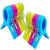Nutabevr 8 Stück Farben Riesen Wäscheklammern, große Stabile Kunststoff Handtuch Klammern, 4 Bunte Halten Sie Ihr Handtuch Davon ab wegzublasen, für Strandtuch, Badetuch, Teppich, Kleidung
