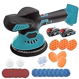 Akku Poliermaschine Auto Set mit 2 Akkus und 24 Aufsätzen,6 Drehzahlregulierung,145mm Polierschwamm Pollierpad,für Makita 18V 2x 3.0AH Akku,für Autodetailing, Autoreinigung und Polieren von Auto