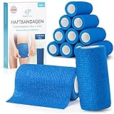 Selbstklebender Verband - 12 Bandagen Rollen (10cm x 4,5m) - Original Health Press Pflaster Rolle Verbandsmaterial - Elastische Bandage - Haftbandage selbstklebend (Blau, 12 Rollen)
