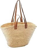 Tasche, Palmblatt, mit Ledergriffe und Lederhenkel, 50 x 21 x 36 cm