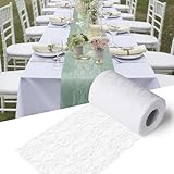 Ezvsevuo Tischläufer Spitze Weiß 15 cm x 25 m, Deko Tischläufer Lace, Spitzenband Table Runner, Tischdeko Tischband für Hochzeiten, Kommunionen, Party, Taufen und Geburtstage
