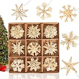 Zanfqvo 36 Stück Strohsterne Christbaumschmuck Set - Strohsterne Weihnachtsbaum - Natürlicher Stroh Anhänger für Tannenbaumschmuck und Weihnachtsdekoration