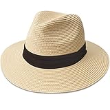 Maylisacc Panama Hut Unisex Stroh Sonnenhut Sommer Fedora Beach Hut für Männer, Frauen,B-Beige-SZ,M