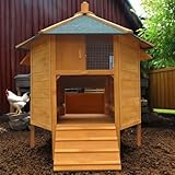 Mucola Hühnerhaus mit Nestbox, Rampe und Hühnerstangen Hühnerstall 6-Eck Pavillion 131x125 cm Gefügelstall Kleintierstall Legenester Hühnervoliere | für 5-8 Hühner |