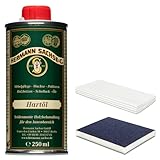 Hermann Sachse Hartöl für Esstische Holztische | 250ml Holzöl mit Universaltuch und Schleifmatte Öl für Eiche Nussbaum Akazie Buche zur Pflege im Innenbereich | Arbeitsplattenöl -Basis Leinölfirnis