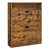 VASAGLE Schuhschrank 2 Klappen, Schuhkipper, Schuhregal, Schuhaufbewahrung, offenes Fach, Trennwand verstellbar, für 11-16 Paar Schuhe, Flur, 24 x 80 x 102 cm, vintagebraun LBC048B01