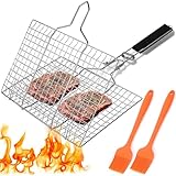 Fisch Grillhalter Grillkorb mit 2 Orange Silikonbürste Faltbarer Grillkorb für Fisch und Gemüse Verschiedene Fleischgrill geeignet für den Grill im Freien
