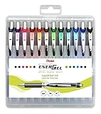 Pentel BL77-12 EnerGel Gel-Tintenroller mit Druckmechanik, 0,7 mm Kugeldurchmesser = 0,35 mm Strichstärke, nachfüllbar, aufstellbare Kunststoff-Box, Inhalt 12 Stück, farblich sortiert