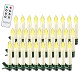DEUBA® Weihnachtsbaumkerzen LED Kabellos 30er Set Batterie Timer Fernbedienung Echtwachs Optik Lichterkette Weihnachten Flackernd Warmweiß Christbaum