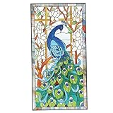 fkngcp Buntglas-Fensterfolie, 119, 4 x 61 cm, Sichtschutzfolie mit Pfauenmuster, UV-blockierende, hitzeregulierende, Selbstklebende, mattierte Abdeckung für Privatsphäre zu Hause/im Büro