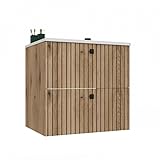 CDF Waschbeckenunterschrank mit Aufsatzwaschbecken Hängend 2X Schubladen Badezimmermöbel Lamellenfronten Griffe – Stauraum für Kosmetik Handtücher Badzubehör – Tigo 602S Eiche Evoke