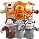 JOYIN 6 Stück Tier Handpuppen Spielzeug Set für Kinder,Freunde Im Tiergarten, Deluxe plüschtiere Kinderhandpuppen mit beweglichem offenem Mund für EIN fantasievolles Spiel