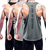 3er Pack Tank Top Herren, Sommer Ärmelloses Muskelshirts Gym Sport Unterhemd Funktionsshirt Workout Tanktop, Fitness Achselshirts Bodybuilding Tee Shirt für Männer Black/Gray/Dark Grey-3P06-M