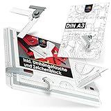 OfficeTree Zeichenplatte A3 - Inkl. Tragetasche, Schiebelineal, Geodreieck UVM. - Zeichenbrett A3 für exaktes Arbeiten - DIN A3 Zeichenplatte