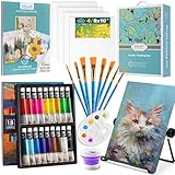 Inburit Acrylfarben Set, Acrylic Paint Set, Malset mit 18 Acrylfarbe (je 22ml), Leinwand und Pinsel, Ideal für Erwachsene, Anfänger für Leinwand, Steine, Holz