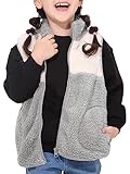 Haloumoning Mädchen Jacke Ärmellose Sherpa Teddy Fleece Kinder Weste Niedliche Jacke mit Taschen Reißverschlüsse,Grau,9-10Jahre