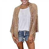 Damen Solide Pailletten Mode Nachtclub Cardigan Mantel Damen Lederjacke unter 20, khaki, L