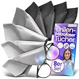 Loco Bird Brillenputztücher 8er Set 17x15cm - Brillenputztuch Microfaser in Optikerqualität - Mikrofasertücher für Brille & Display, Brillen Zubehör, Brillentücher in Grau
