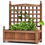 RELAX4LIFE Blumenkasten mit Rankgitter, Pflanzkasten mit Spalier, Hochbeet aus Holz, Blumenkübel mit Rankhilfe, Rankkasten für Kletterpflanzen, 64,5 x 28 x 75 cm