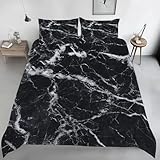 Schwarz Marmor Bettwäsche 135x200, Moderne Abstrakt Wendebettwäsche, Luxuriöse Textur Motiv Bettbezug mit Reißverschluss, Weiche Mikrofaser Bettwäsche Sets 2 Teilig mit 1 Kissenbezug 80x80 QX239