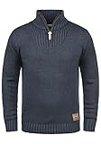 Solid SDPetro Herren Strickpullover Troyer Grobstrick Pullover mit Troyerkragen Rippbündchen Label-Details Baumwollmischung Regular fit, Größe:L, Farbe:Insignia Blue Melange (8991)