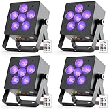 4PCS 60W Akku LED PAR Scheinwerfer, 6 RGBWA UV Bühnenlicht Partylicht, 5200mAh wiederaufladbar, DMX512 App und Fernbedienung, Tragbarer LED Par Strahler für DJ Disco Hochzeit Bühne Weihnachten