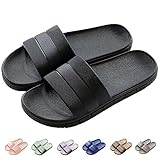Harrms Herren/Damen Badeschuhe Hausschuhe Slippers Sommer Slide Pantoletten Badelatschen Strand Indoor/Outdoor rutschfest Baden Unisex Einfarbig,Schwarz,44-45 EU