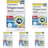 tetesept Magnesium 400 hochdosiert – Nahrungsergänzungsmittel mit Magnesium – leicht schluckbare Magnesium Tabletten für aktive, normale Muskeln*– 1 x 30 Tabletten (Packung mit 5)