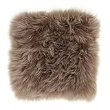 -LUXOR- living Sitzkissen Stuhl Echtfell, Flauschige Sitzauflage, Stuhlkissen, Lammfell Sitzkissen, Fell für Stühle, 34 x 34 cm Taupe, 1 Kissen