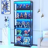 VOWNER 5-Lagen LED Vitrine mit Glastür, Vitrinenschrank mit 3-farbige Beleuchtung Bewegungssensor, Glasvitrine für Sammlerstücke, Bücherregal für Wohnzimmer, Schlafzimmer (Schwarz, 5 Einlegeböden)