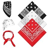 simarro 3 Stück Bandana Kopftuch Damen und Herren, 55 x 55 cm Paisley Muster Halstuch Pirat Cowboy Tuch Vierecktuch für Headwear Haar Schal Ansatz Handgelenk Biker (Rot, Schwarz, Weiß)