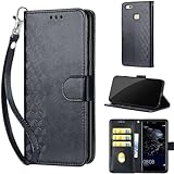 SATURCASE Schutzhülle für Huawei P10 Lite, Z-Cube PU Leder Flip Magnet Wallet Stand Kartenfächer Handschlaufe Schutzhülle für Huawei P10 Lite (ZL-Schwarz)