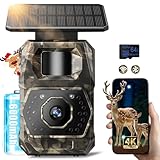 MAXDONE Wildkamera mit Handyübertragung App - Wildtierkamera 4K 64MP WLAN Solar Wildkamera mit 6000mAh Akku & Bewegungsmelder Nachtsicht, 0,1s Auslösezeit, Inklusive 64GB SD Karte, IP66 Wasserdicht