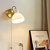 LOGT Glas Wandleuchte Innen Messing Wandlampe mit Schalter Gold Nachttischlampe Moderne Runde Wandspot Industrial Vintage Leselapme Wand mit Zugschalter Metall für Schlafzimmer Wohnzimmer