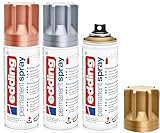 edding 5200 Permanent Spray - 200 ml - Acryllack zum Lackieren und Dekorieren von Glas, Metall, Holz, Keramik, Kunststoff, Leinwand - Lackspray, Acrylspray, Farbspray (Metallic Set 3er Pack)
