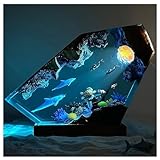 Heerben LED-Ozean-Nachtlicht, handgefertigt, recyceltes Harz, Delfin-Taucherlampe für Büro, Schreibtisch, Badezimmer, Dekoration, 25,4 x 15,2 cm