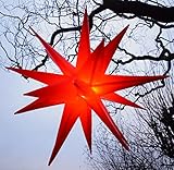 GURU SHOP 3D Außenstern Kaspar, Ø 55 cm, Weihnachtsstern, Faltstern mit 18 Spitzen, 4 m Außenleitung, LED Leuchtmittel - Ø 55 cm 230V E14 Rot, Kunststoff, Weihnachtsstern, Adventsstern