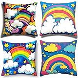 4er Set Kissenbezug 40x40cm Cartoon-Regenbogen Bezug Couchkissen Modern Sofakissen Dekorative Kissenhüllen Weich Zierkissen Art Deko Kissen für Schlafzimmer Wohnzimmer Sofa Couch, Weihnachten J3917