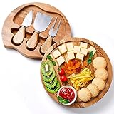 NURENDER Käsebrett und Messer-Set, Akazienholz-Schneidebrett-Set und Käse-Servierteller mit Ausziehbarer Schublade, 7,8 Zoll Käseschneidebrett für Unterhaltung, Picknick, Party, Hotel.