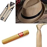 thematys® - Mafia Kostüm Al Capone Mafia Boss Gangster Kostüm Panamahut Gatsby Zylinder Hut + Krawatte + Hosenträger - 1920s 20er Jahre Kostüm Set Damen Herren Halloween Fasching (Hellbraun)